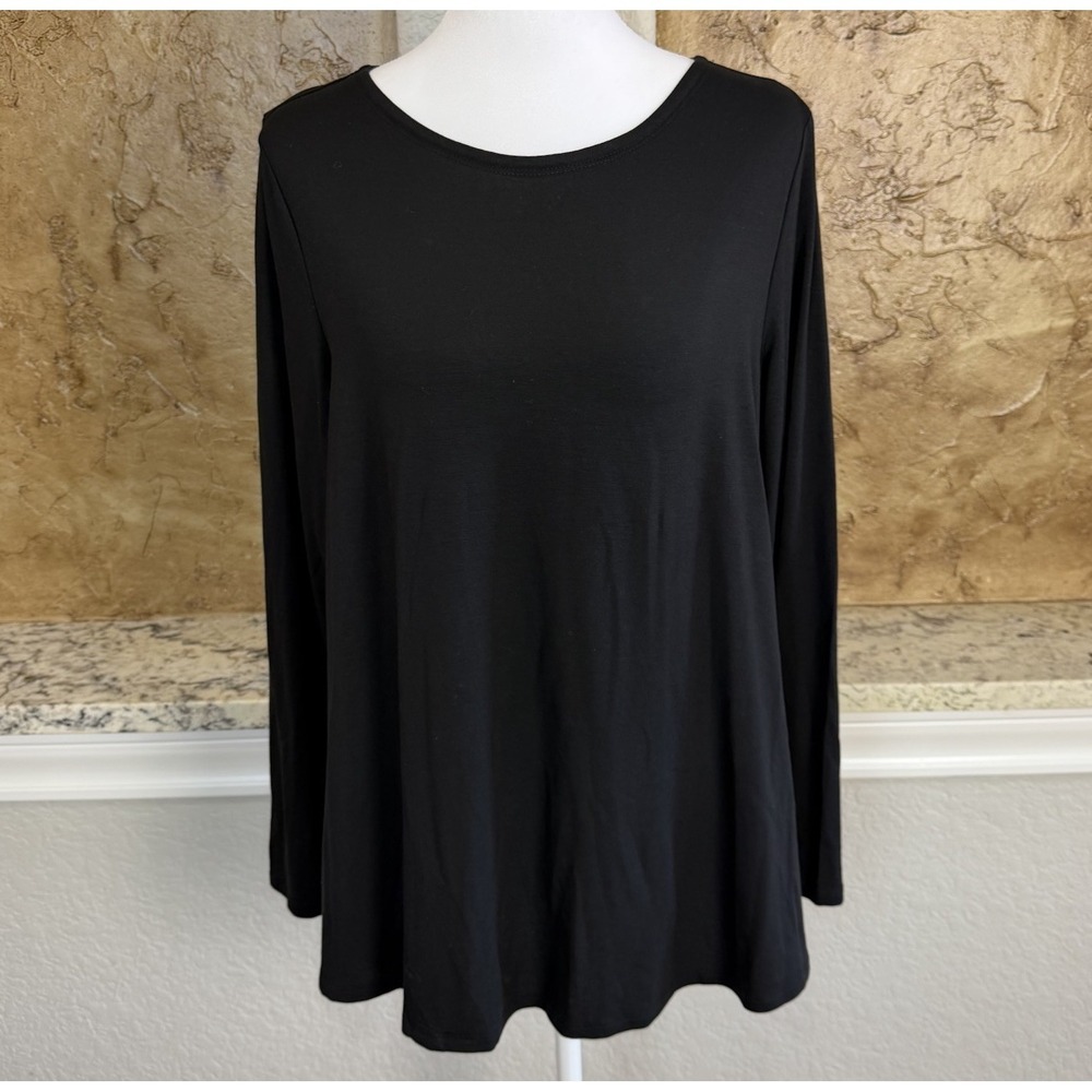 Eileen Fisher Top Women's Small Black Long Sleeve Jewel Neck Viscose T4073M NWT